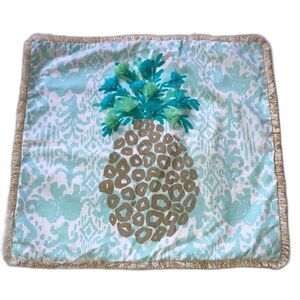 LILLY PULITZER PB Teen Pineapple Gold Fringe Teal White Pillow Cover 16 x 16 in